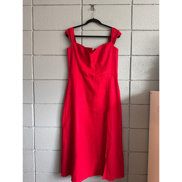 Women's Reformation Bridgton 100% Linen Midi Dress size 12 in Cherry Red Holiday - Picture 2 of 5